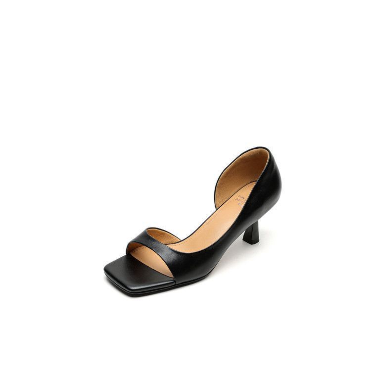 2025 new French retro square head thin heel open-toed sandals women's versatile fashion foreign high heels