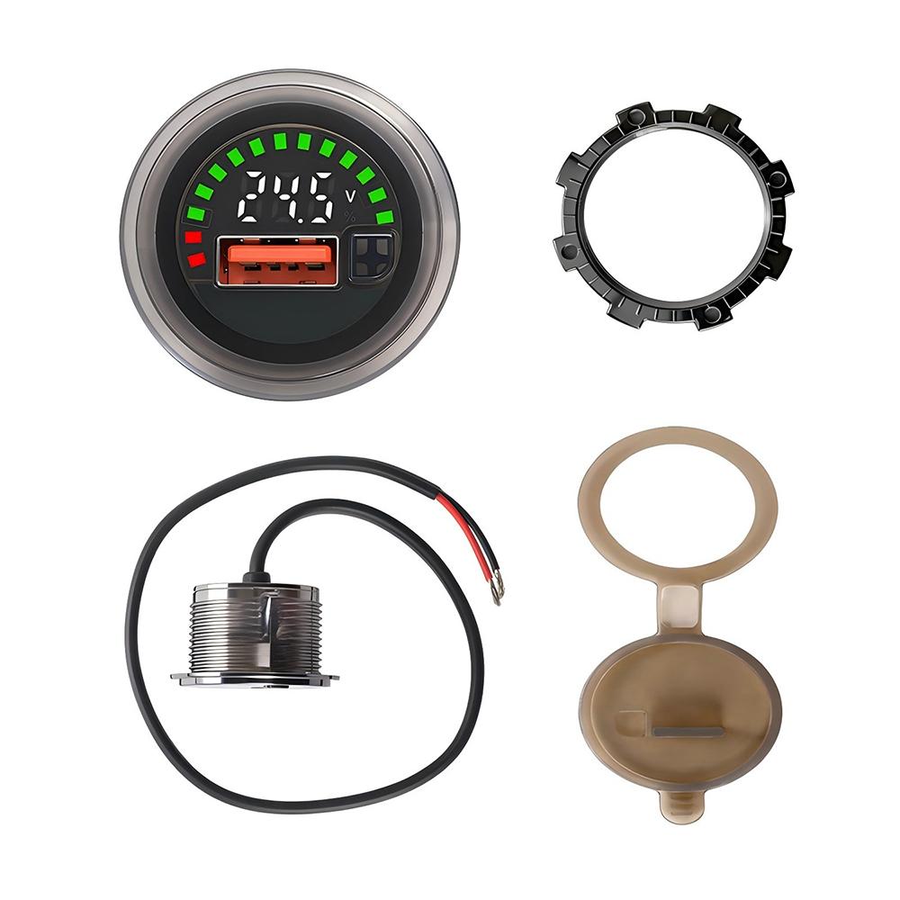 

DC7-30V Motorcycle LED Digital Voltmeter Waterproof Voltage Meter Gauge round Battery Capacity Indicator Car Boat ATV UTV camper