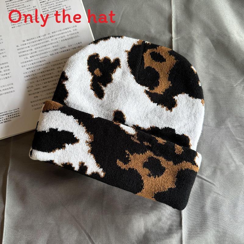 Cow Pattern Knit Cap For Winter Fashion Unisex Cozy Autumn Headwear