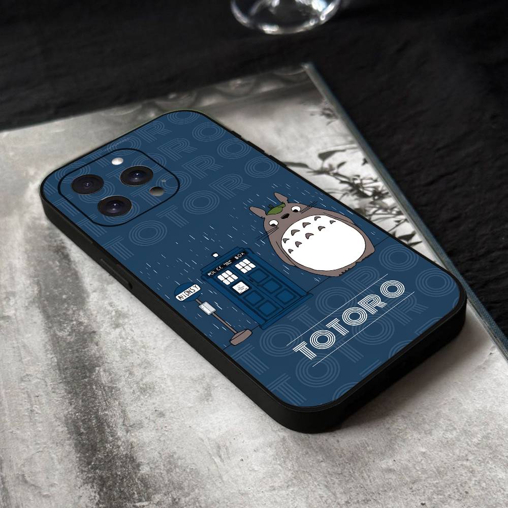 Cartoon T-Totoro Phone Case Black Silicone Soft Shell For IPhone 17 16 15 14 13 12 11 Air Pro Max Plus Hot Sale