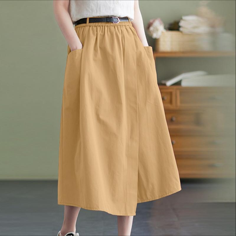 

ZANZEA Женские повседневные летние юбки с эластичной талией однотонные 5XL хаки