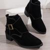 Large size square and locomotive style Chelsea boots autumn and winter new stacked buckle boots women