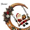 Unique Wood Craft Gift Wooden Swing Ornament with Santa Claus/Bear for Christmas, Tabletop Natural Grain Ornaments Claus Figurine Home Living