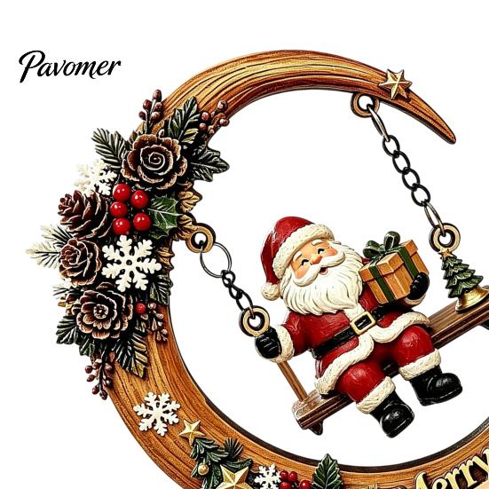 Unique Wood Craft Gift Wooden Swing Ornament with Santa Claus/Bear for Christmas, Tabletop Natural Grain Ornaments Claus Figurine Home Living