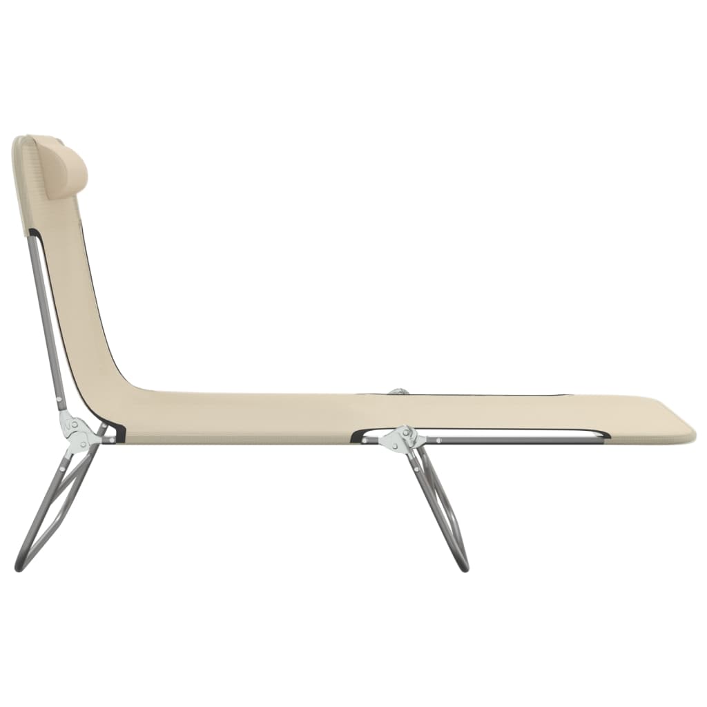 Vidaxl Folding Sun Loungers, 2 Pcs, Cream, Textilene And Steel