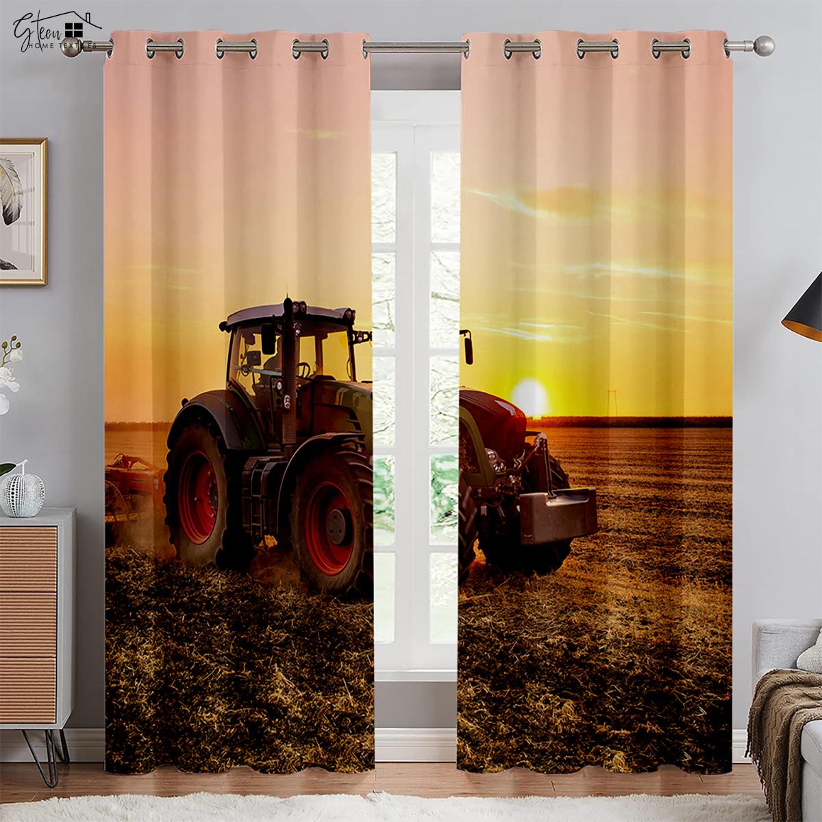 

Tractor 3D Print Drapes Bedchamber Livingroom Space Kitchen Windowpane Drapes 100 % Polyester Fiber Drapes Household Ornament W50xH130(CM)x2PCS&Grommet Top