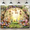 2D Easter Garden Backdrop with Floral Arch, Bunnies and Decorated Eggs Banner