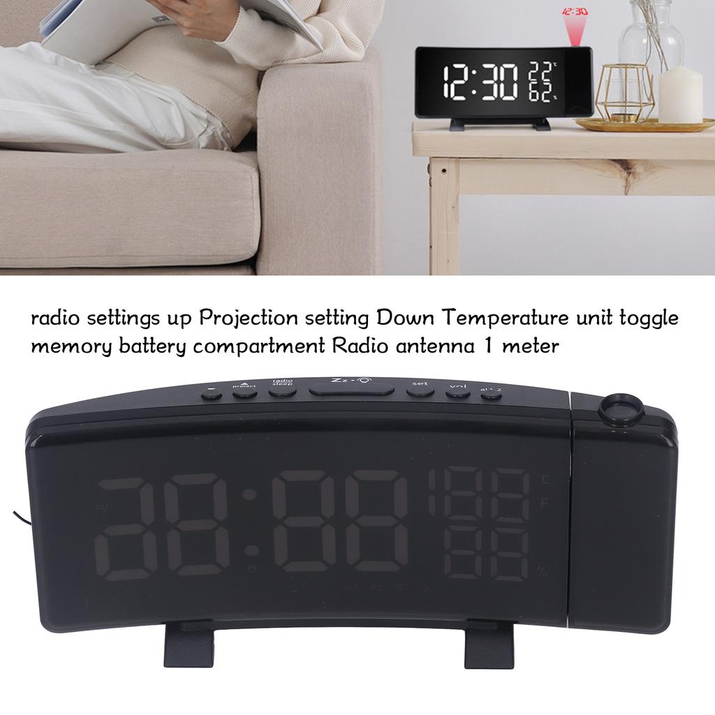 Projector Alarm Clock FM Radio Function Curved Screen HD LED Displays Temperature Humidity Digital Dual Alarm Clock