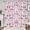 2 ks Růžové třešňové závěsy s mašlí Kawaii Sladký potisk Světlo filtrující závěsy Roztomilá dívčí domácí dekorace do ložnice obývacího pokoje