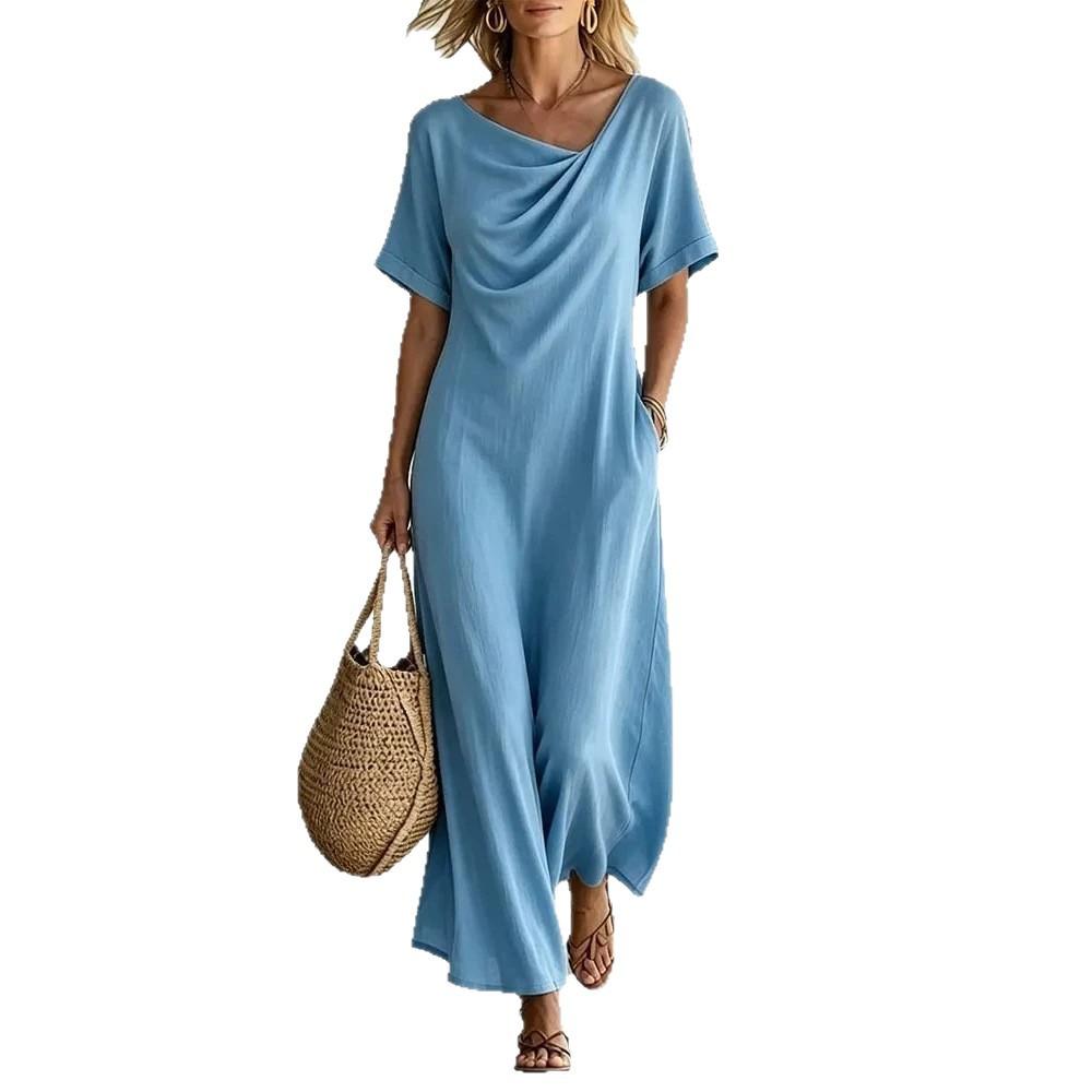 Independent Station's new short-sleeved irregular collar fashionable casual women's dress