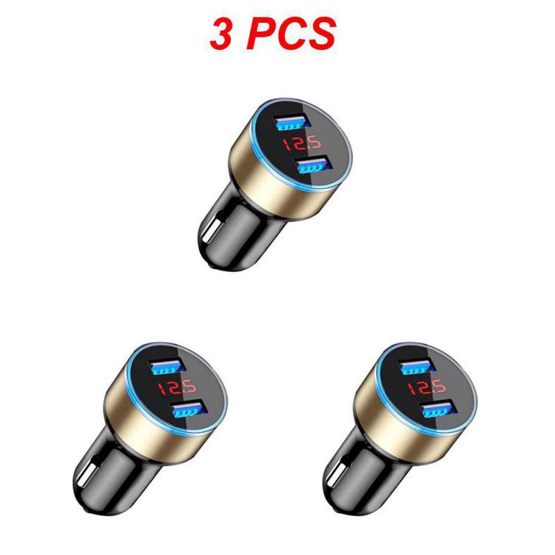 2~5PCS Auto Vehicle Car Dual USB Car Charger QC 3.0 Fast Charging Adapter Cigarette Lighter LED Voltmeter For All Mobile Phone