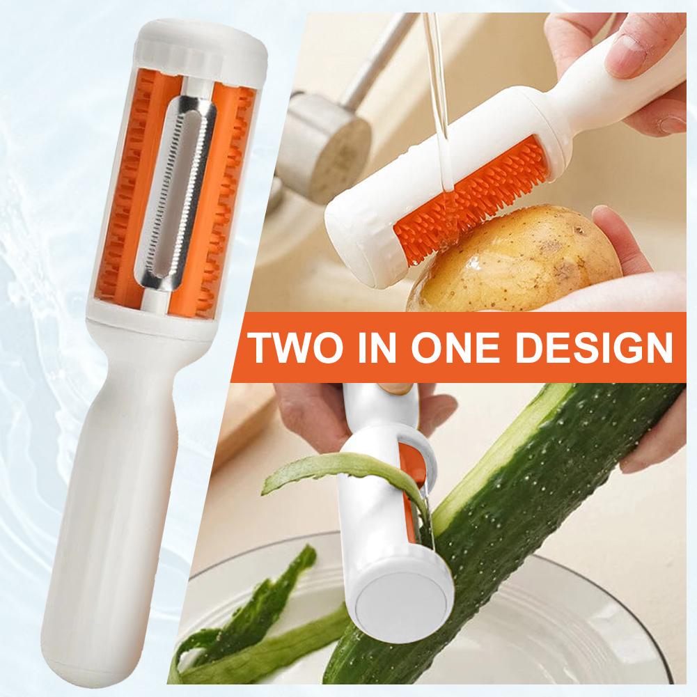 2-In-1 Swivel Vegetable Peeler Rotating Design Potato Scrubber Brush Stainless Steel Scrubbing And Peeling Knife Kitchen Gadgets