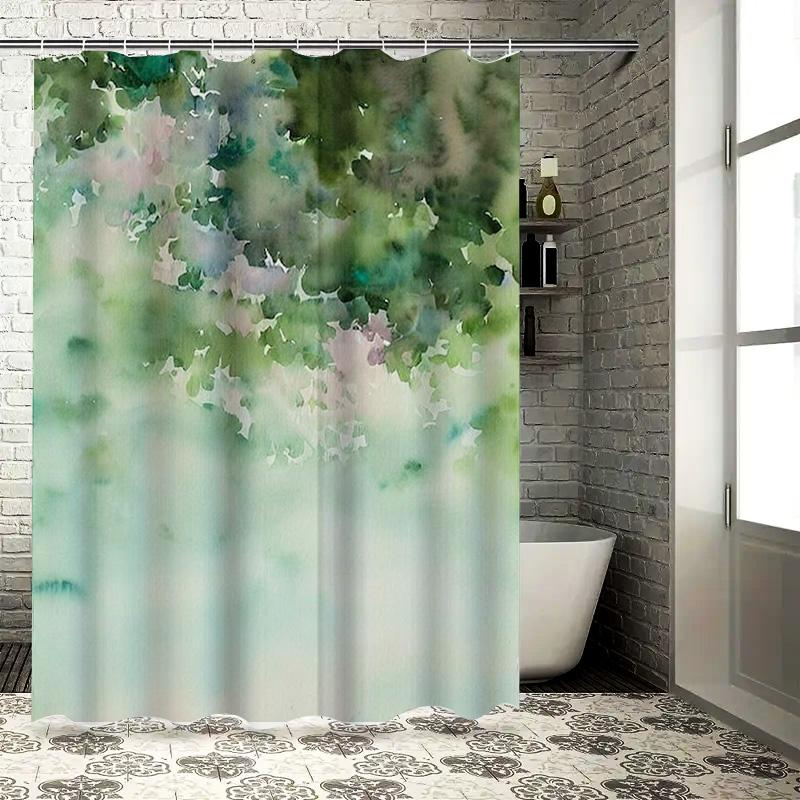 

Soft Watercolor Green Leaf Print Shower Curtain Waterproof Home Bathroom Decor (60x72) 90x180cm