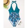 Solid Color Sexy One-piece Swimsuit, Halter V Neck Tummy Control High Cut Bathing Suits, Women's Swimwear & Clothing