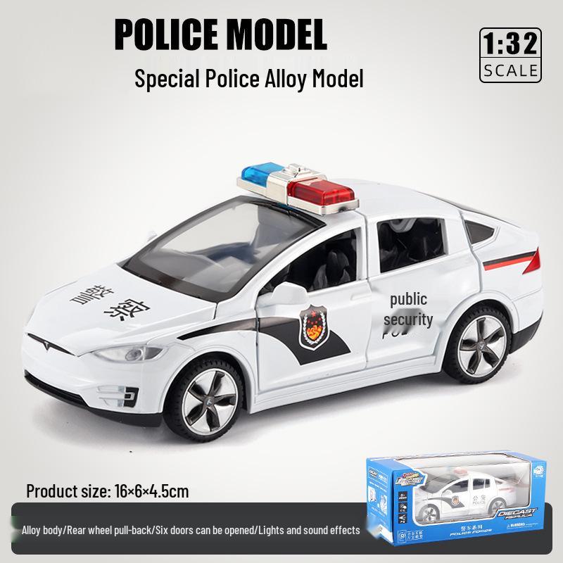1:32 Pull-Back Alloy Police Car Toy with Lights & Sound – Six-Opening Doors for Kids