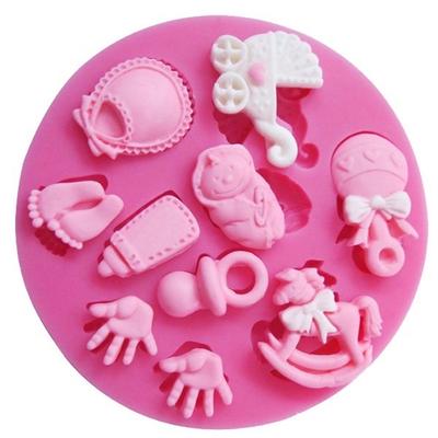 Cute Baby Shower Party Stroller Hand Bottle Trojan Silicone Mold Soap
