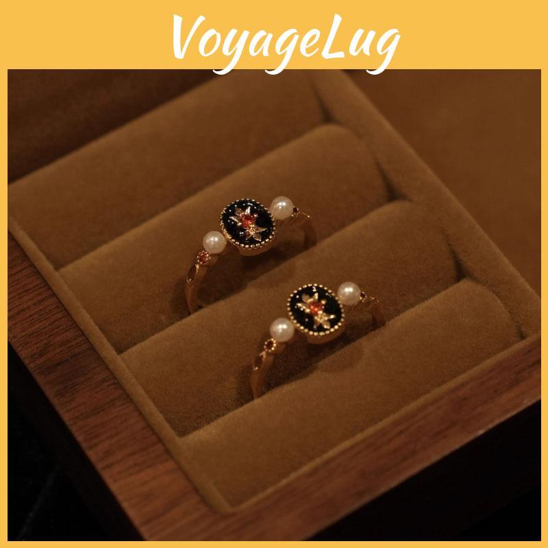 Elegant Vintage French Inspired Pearl Open Adjustable Ring For Women Fashion Accessories