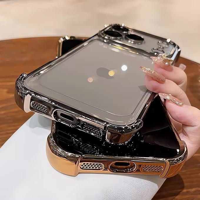 Electroplated Transparent Phone Case For iPhone 17 Air 16 e 15 14 13 12 11 Pro Max Plus Mini Full Lens Protection Airbag Cover
