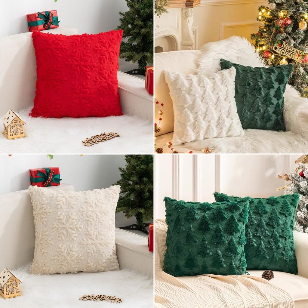 Christmas Tree Snowflake Pillow Cover Plush Throw Pillowcase Winter Home Decor