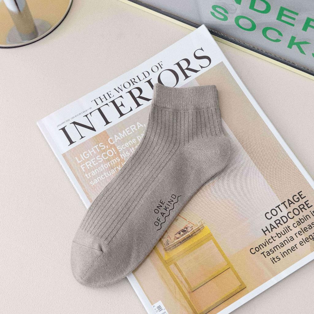 Solid Color Striped Socks Men'S Hot Stamping Short Tube Men'S Socks Casual Fashion Business Socks Comfortable Sweat-Absorbing Cotton Socks Short Socks