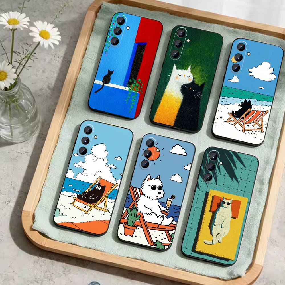 Cute Cat Funny Phone Case For Samsung Galaxy A73,21,22,32,71,53,52,51,80,5G Soft Black Cover