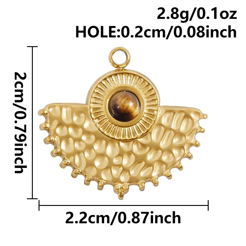 5pcs Real Natural Stone Tiger Eye Charm Sun Eye Oval Boho Pendant Gold Color Stainless Steel Pendants For Jewelry Making Finding