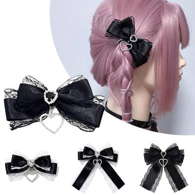 2/1pcs Y2k Gothic Harajuku Lace Bow Hair Clips Lolita Girls Sweet Cool Hairpins Double Ponytail Hair Accessories DIY Bag Decor
