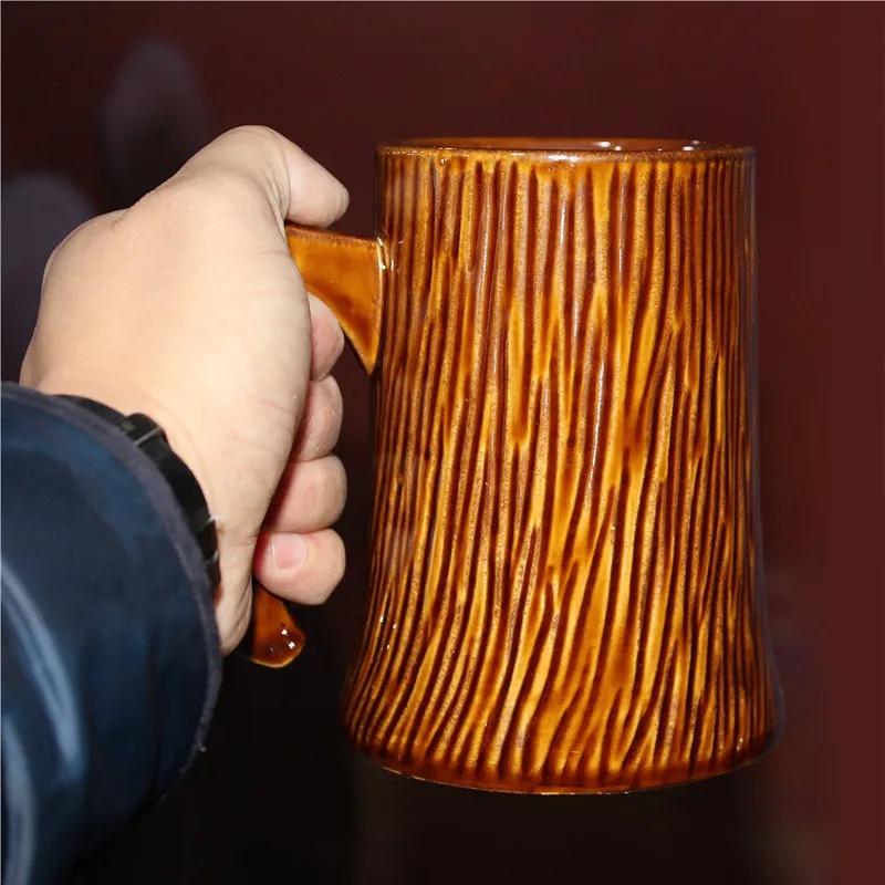 Căni de ceramică în formă de ciot de copac, cu capacitate mare, de 600 ml