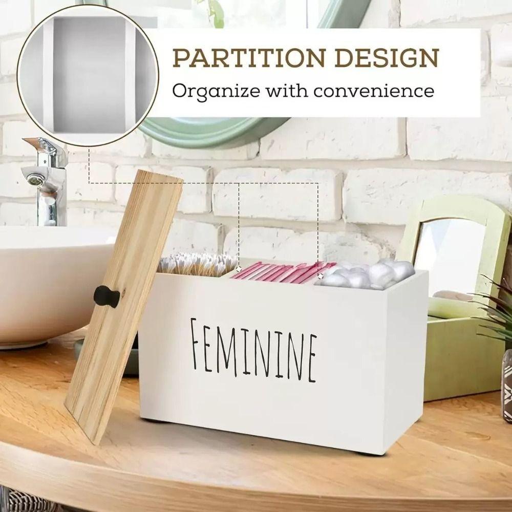Wooden Cotton Pads Storage Box 1/3 Grids with Lid Lady Pad Storage Container Large Capacity Dust Proof Tampon Holder Bathroom