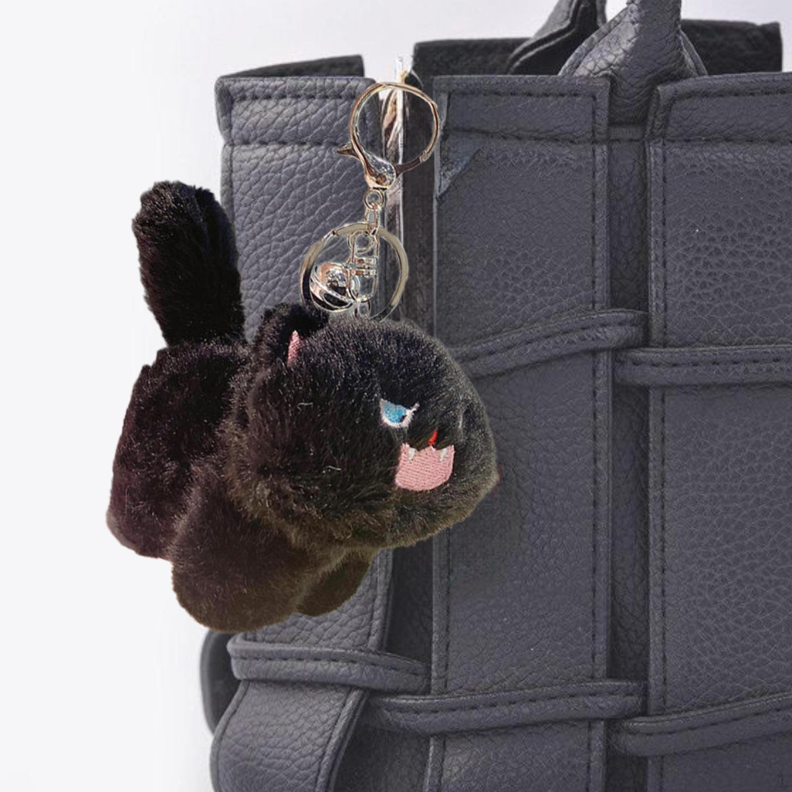 

Брелок для ключей в виде плюшевой кошки, подвесное украшение в виде куклы-животного, подвеска на сумку, милая, мягкая игрушка-брелок для ключей чёрный