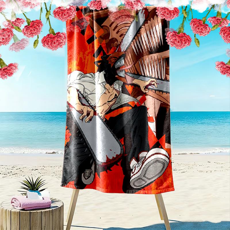 Chainsaw Man Print Beach Towel, Large Soft Quick Dry Towel for Beach Camping Swimming