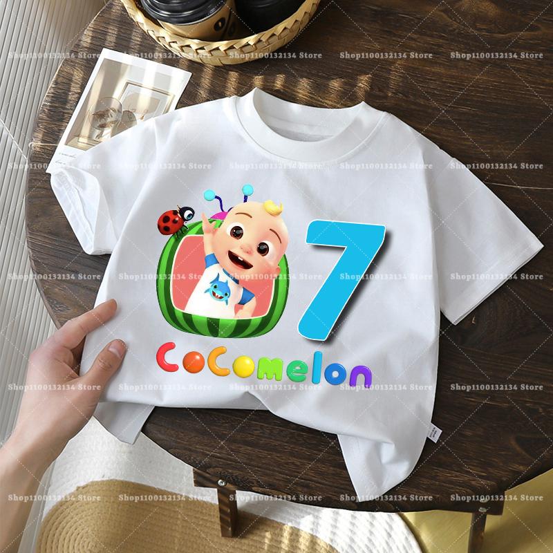 Cocomelons Kids Birthday Number 1-10 T-shirts Cartoon Anime Boys Girls Tees Short Sleeves Printed Children Tops Summer Clothes