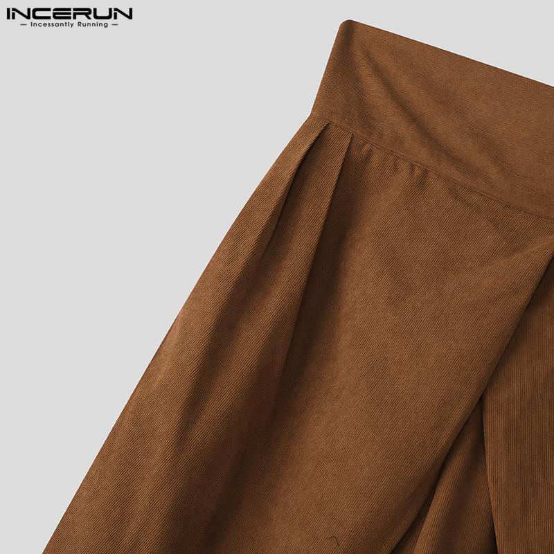 INCERUN Mens Elastic Waist Front Cross Layers Casual Loose Wide Legs Pants Long Trousers