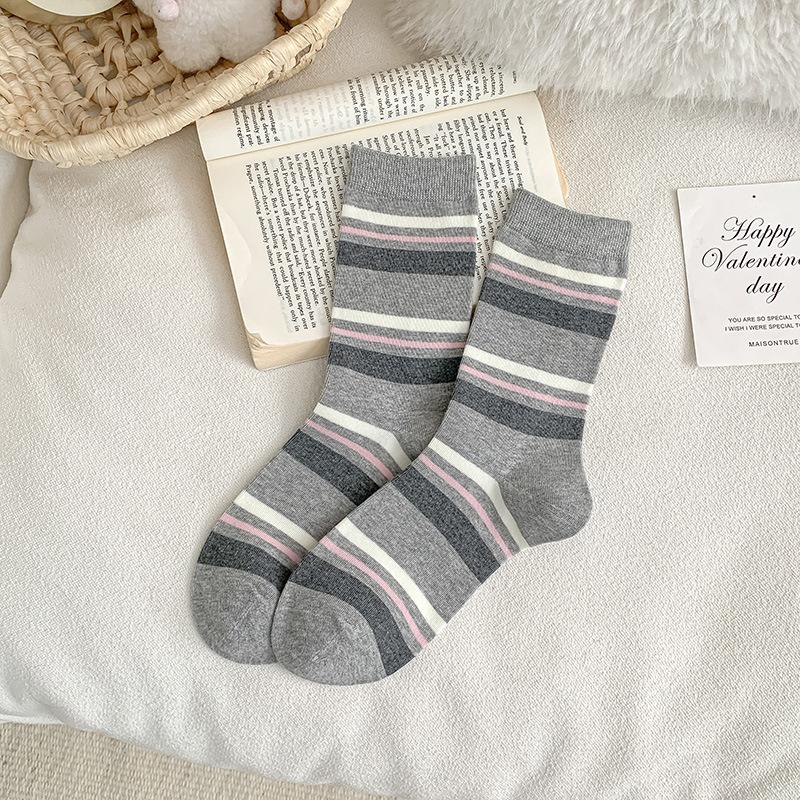 Female Spring and Autumn Lovely Assorted Cartoon Floss Lamb Striped Boneless Tube Pile Socks