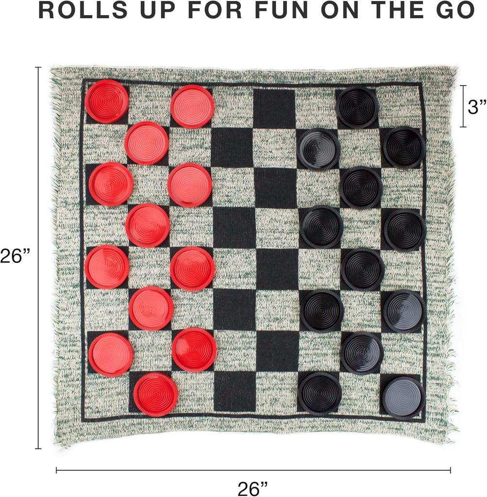 Set di Dama Gigante - Gioco da Tavolo 3-in-1 per Interni/Esterni per Famiglia e Amici