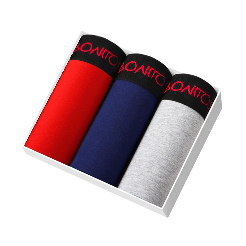 BONITOS 3 ks Bavlněné pánské boxerky Jednobarevné pánské spodky Set sexy pánského spodního prádla