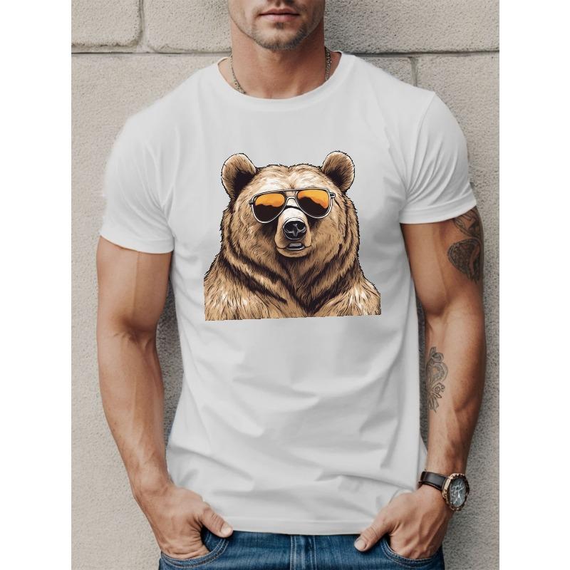 European Sizes Creative Bear Anime Pattern Men's Crew Neck T-shirt For Summer Outdoor, Gift For Men, Men's Clothing