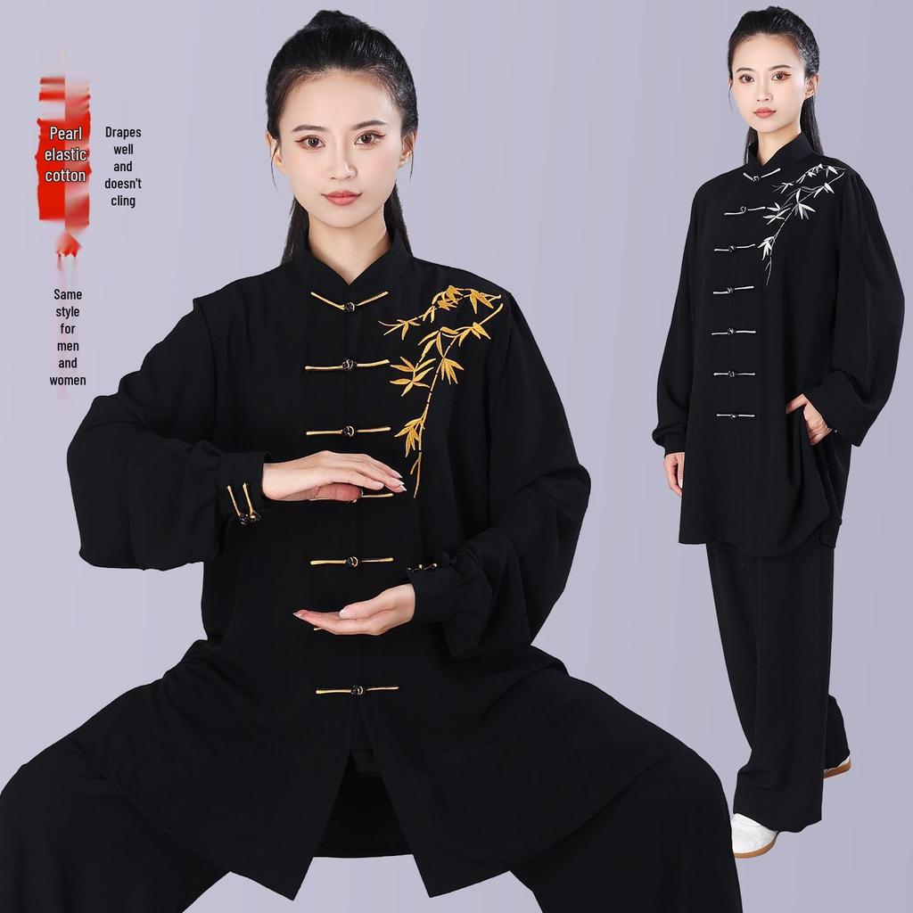 Tuta da Tai Chi Ricamata Hongji da Donna per Primavera/Estate/Autunno - Lunga, di Media Lunghezza, Nuovo Stile Cinese per Esercizio Mattutino e Arti Marziali