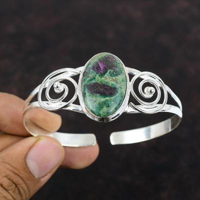 Ruby Fuchsite Cuff Bracelet 925 Sterling Silver Bangle Real Gemstone Handmade Jewelry Adjustable Cuff Bracelet Gift For Women Dainty Jewelry
