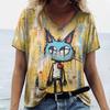 T-Shirts Women's Fashion T-Shirt Cat Print Casual Comfort Short Sleeve Crew Neck Pullover Clothing