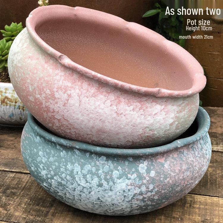 Stor Handgjord Keramik Kruka för Suckulenter och Grönska, Andningsbar Lerkruka i Lila Lera