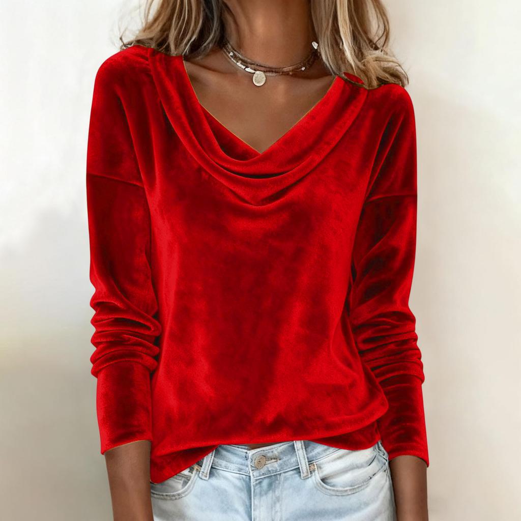 Women's Solid Color Gold Velvet Fashionable Long Sleeved T-shirt Pullover Top