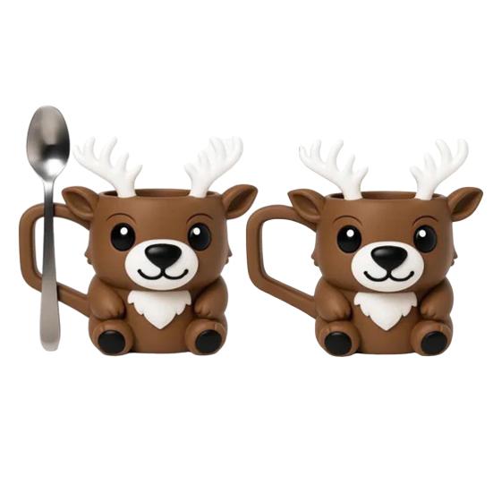 Christmas Deer Ice Cream Pint Holder with Spoon Cute Animal Cooler Sleeve Leak Proof Popsicle Cozy Beer Can Holder Deer Lover Gifts