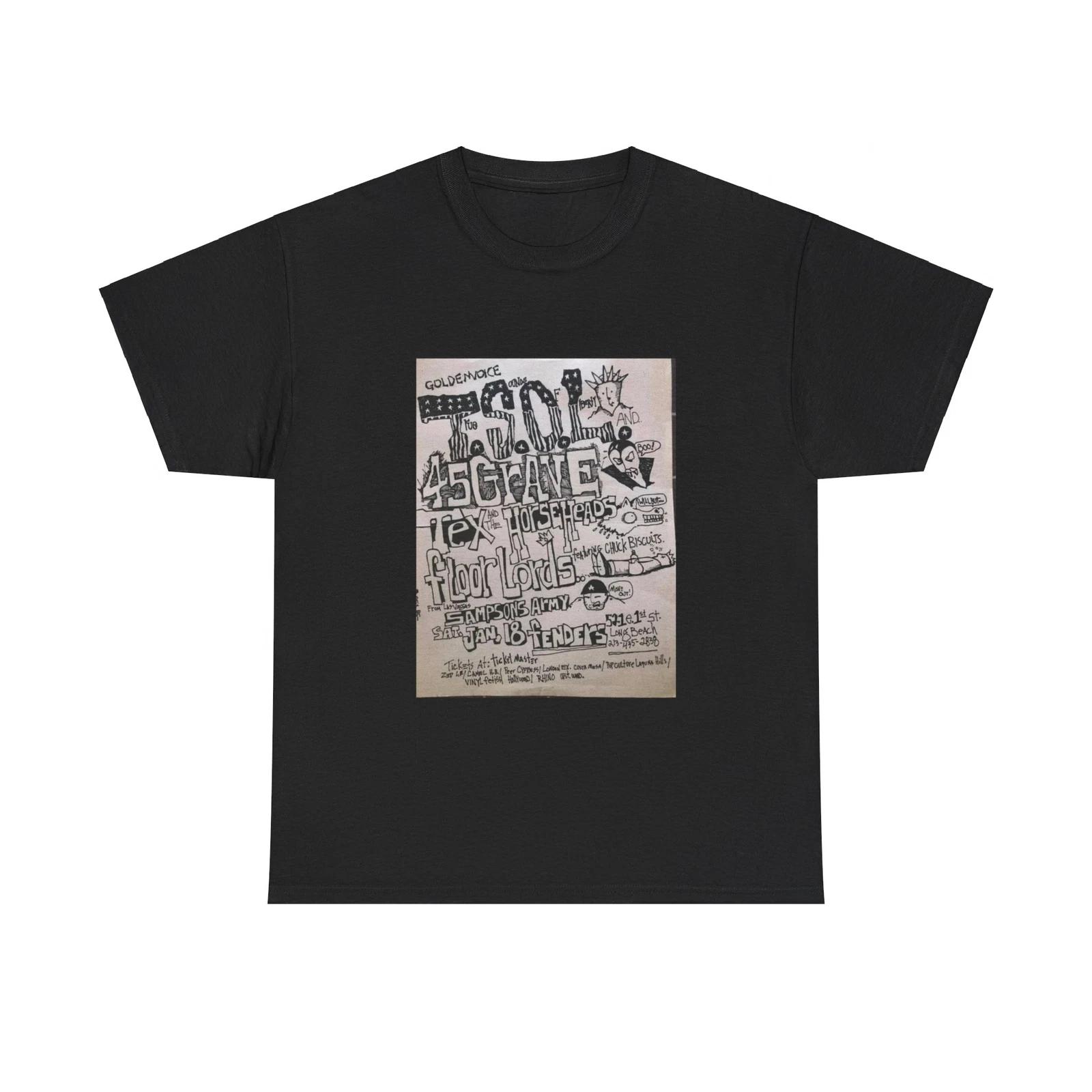 Old School Punk Rock Flyer Fenders Long Beach 45 Grave Heavy Cotton Tee M