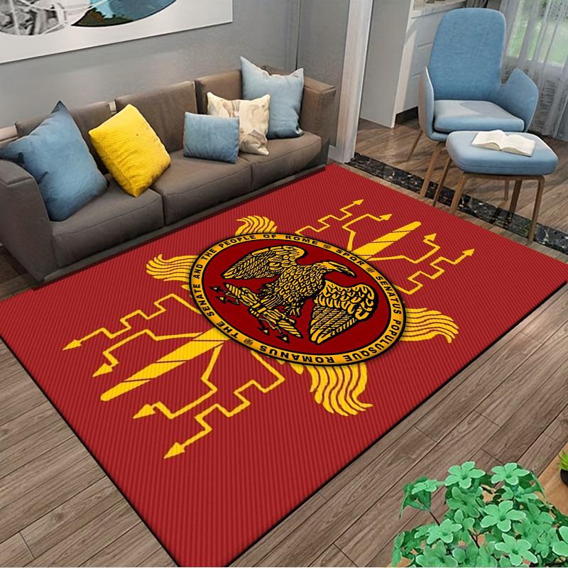 Alfombra Águila Romana con Insignia SPQR sobre Fondo Rojo, Decoración Clásica Adecuada para usar como antideslizante para sofás de sala de estar y dormitorio