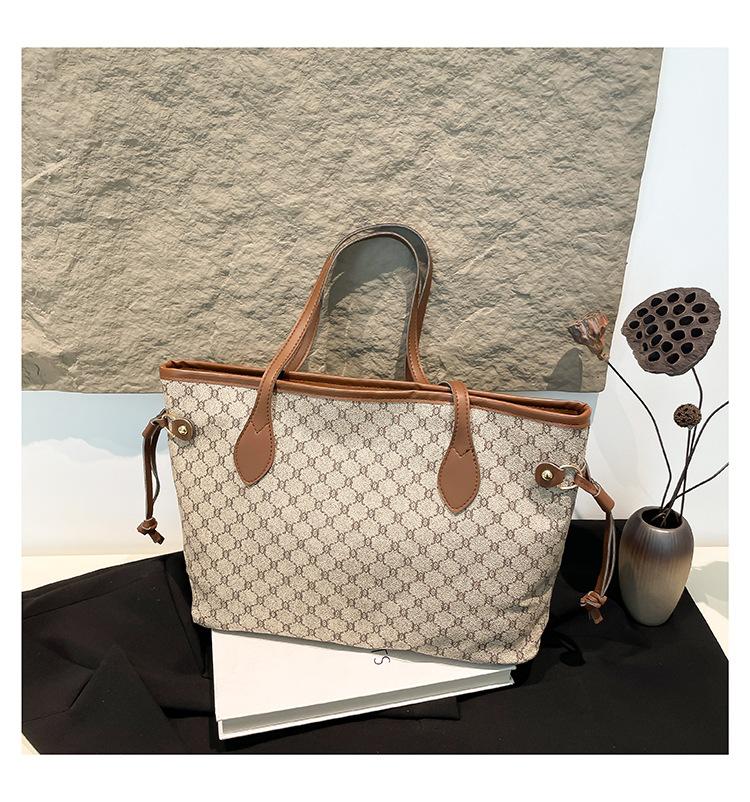 

Bag texture retro large-capacity printed bag new fashion commuter tote bag shoulder bag handbag хаки