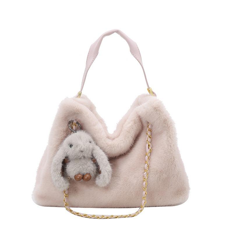 New simple and fashionable plush women's tote bag daily commuting high-grade texture shoulder messenger bag women