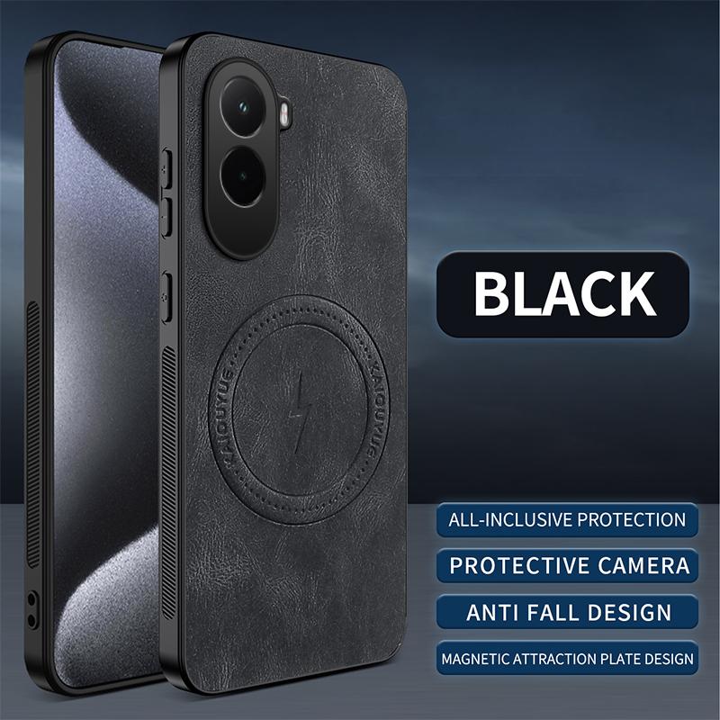 Luxury Leather Texture Wireless Charging Magnetic Case For Xiaomi Poco M7 PocoM7 4G ShockProof Phone Cover