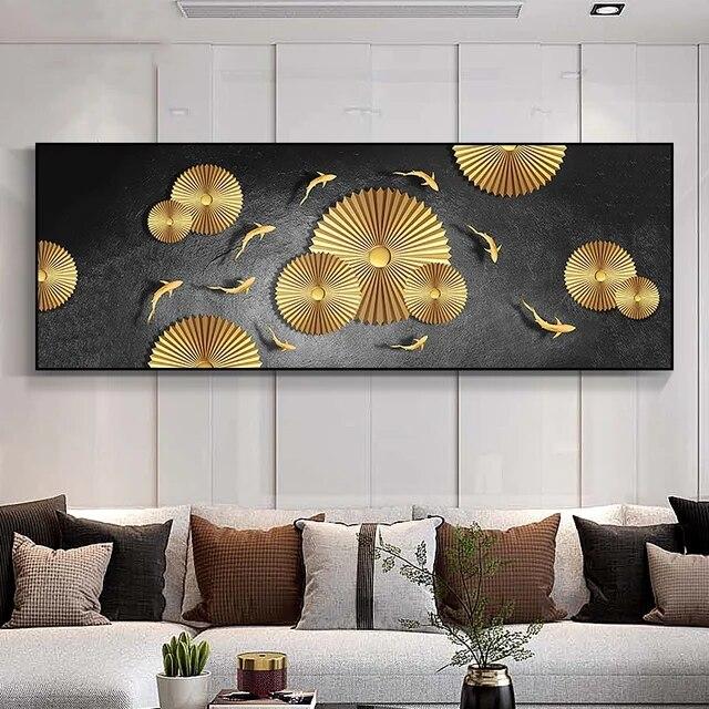 Chinese Style Koi Canvas Poster And Prints Nine Fish Illustration Feng Shui Carp Lotus Pond Wall ArtPainting For Decor No Frame