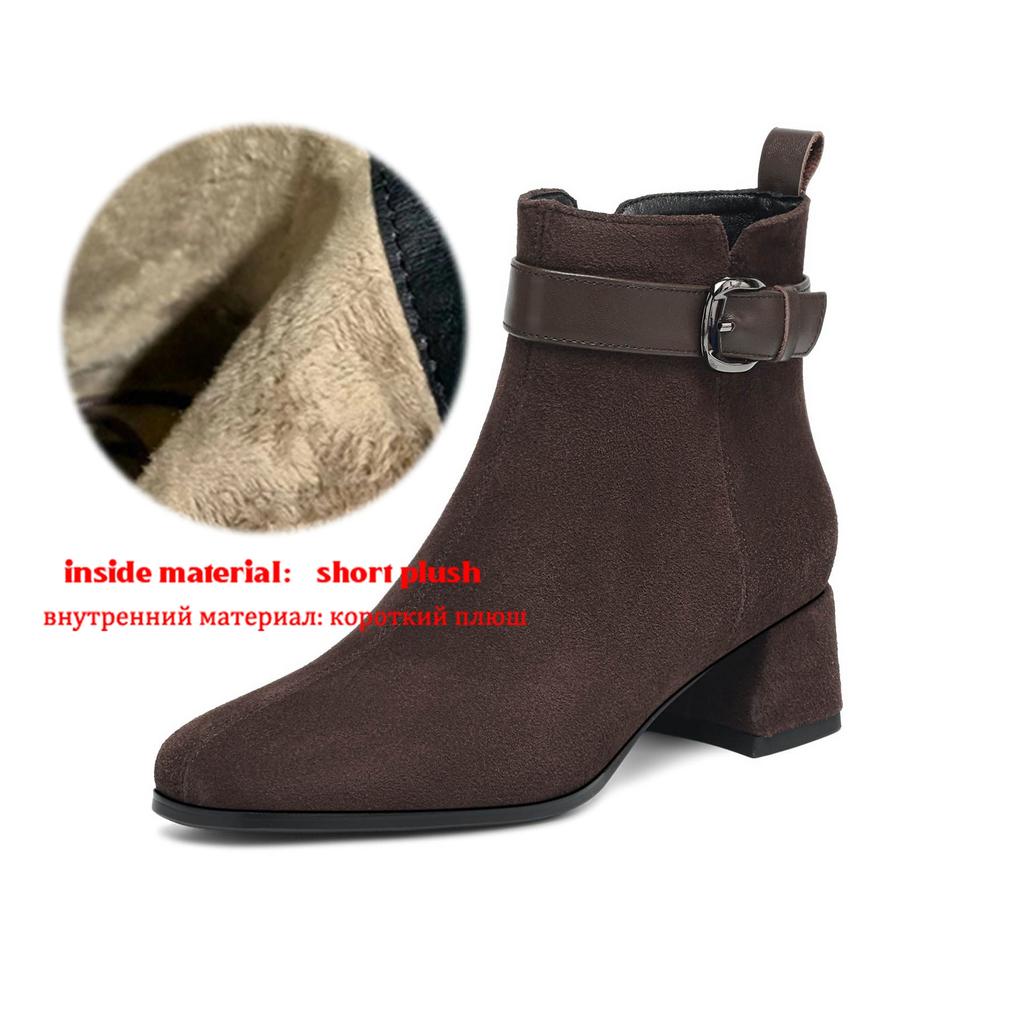 Krazing Pot Cow Suede Nubuck Square Toe Thick Heels Chelsea Boots Size 42 Zip Beauty Lady Women Ankle Boots